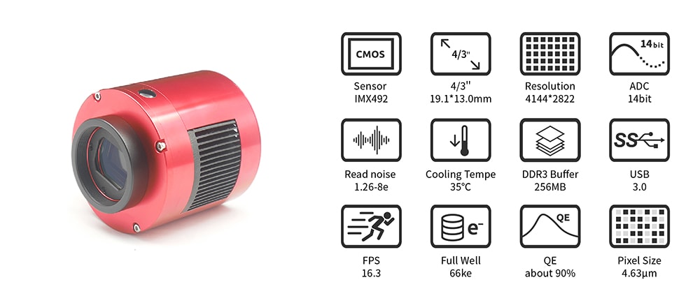 ZWO ASI294MM Pro USB 3.0 Cooled Monochrome Astronomy CMOS Camera ZWO-ASI294MM-P